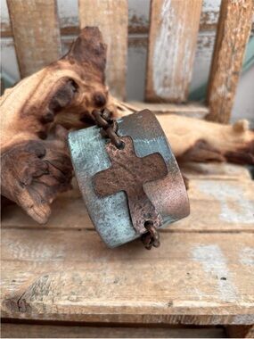 Jordan Smith Leather Metal Cross Cuff Bracelet NEW!